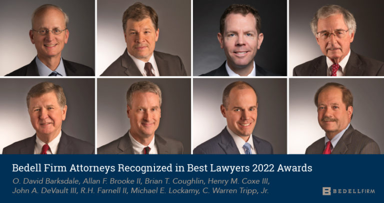 Eight Bedell Firm Attorneys headshots and text reading "Bedell Firm Attorneys Recognized in Best Lawyers in America 2022 Awards"